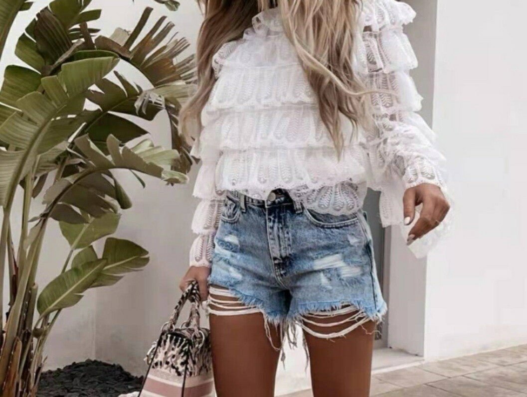 Jeans Shorts mit Fransen