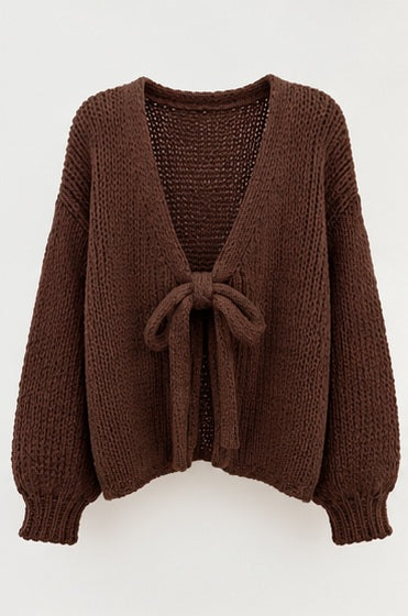 Strickcardigan mit Schleife – Schokobraun | One Size 34–42