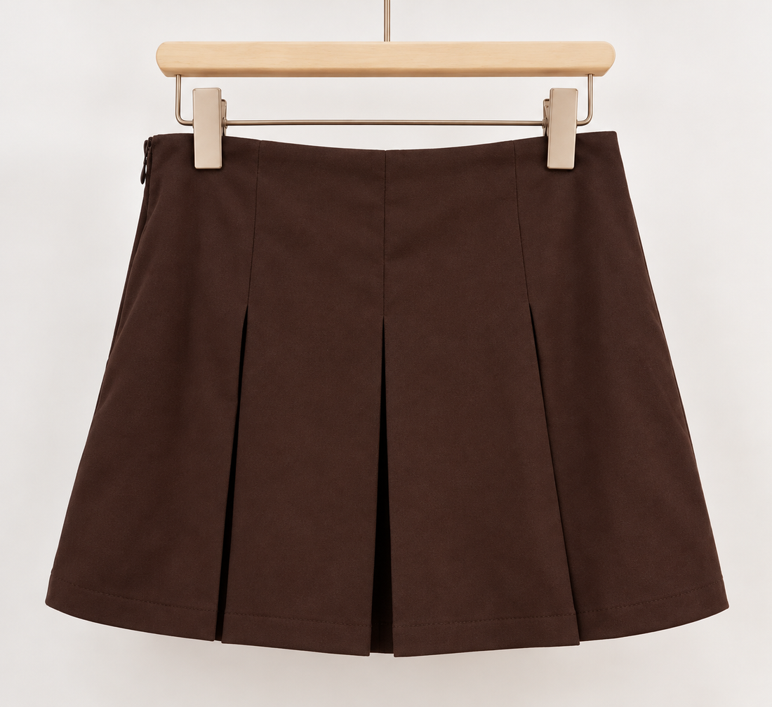 Hosenrock mit Falten & Untershorts – Schokobraun | Skort