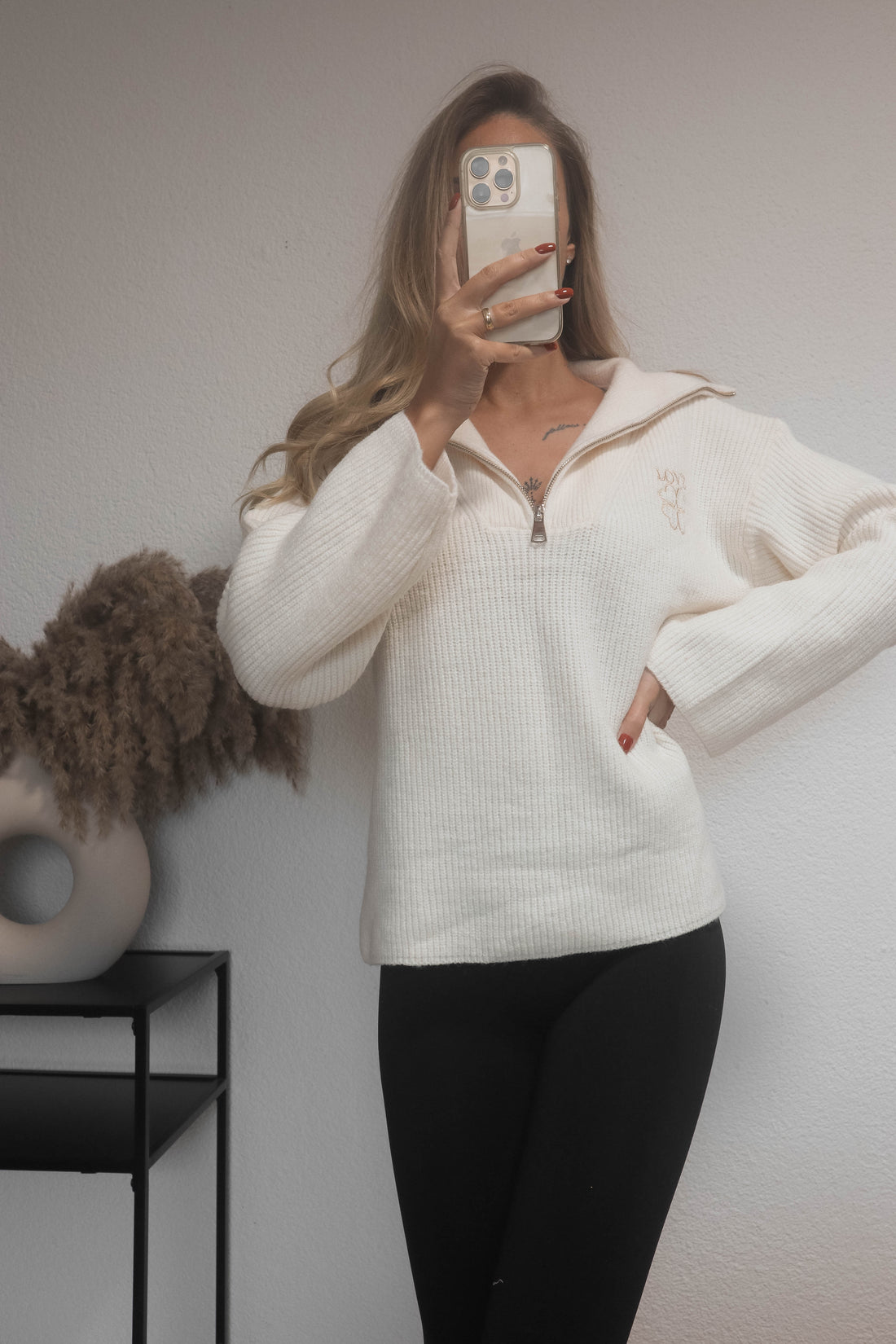 Pullover Zippe "Love" - offwhite