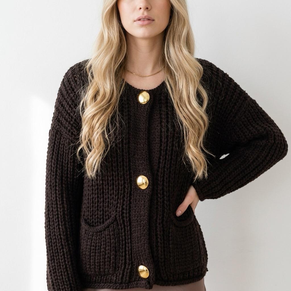 Cardigan - Braun / goldene Knöpfe
