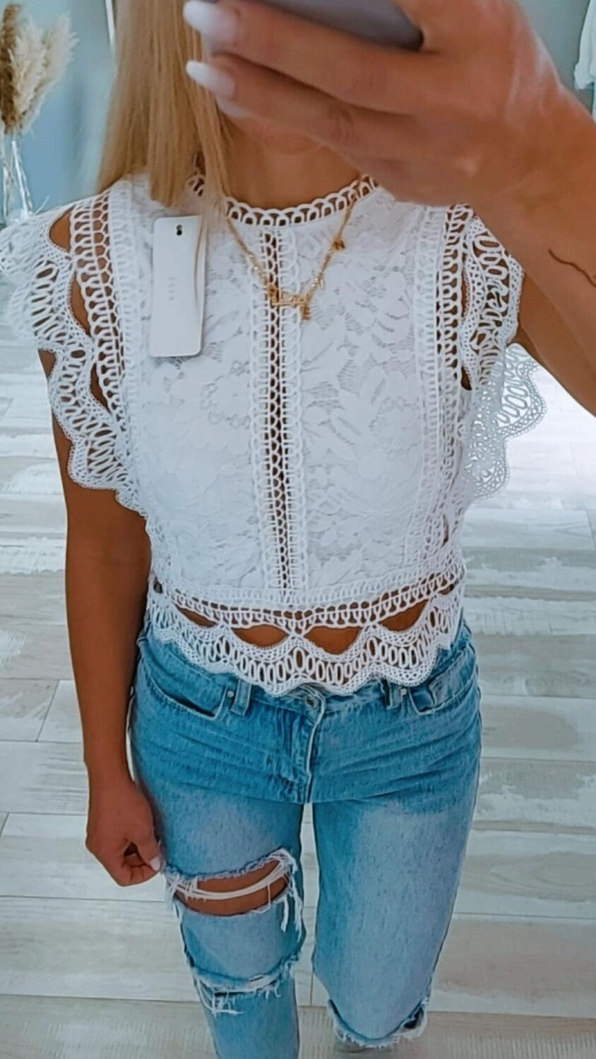 Spitzen Blusen Top Weiß