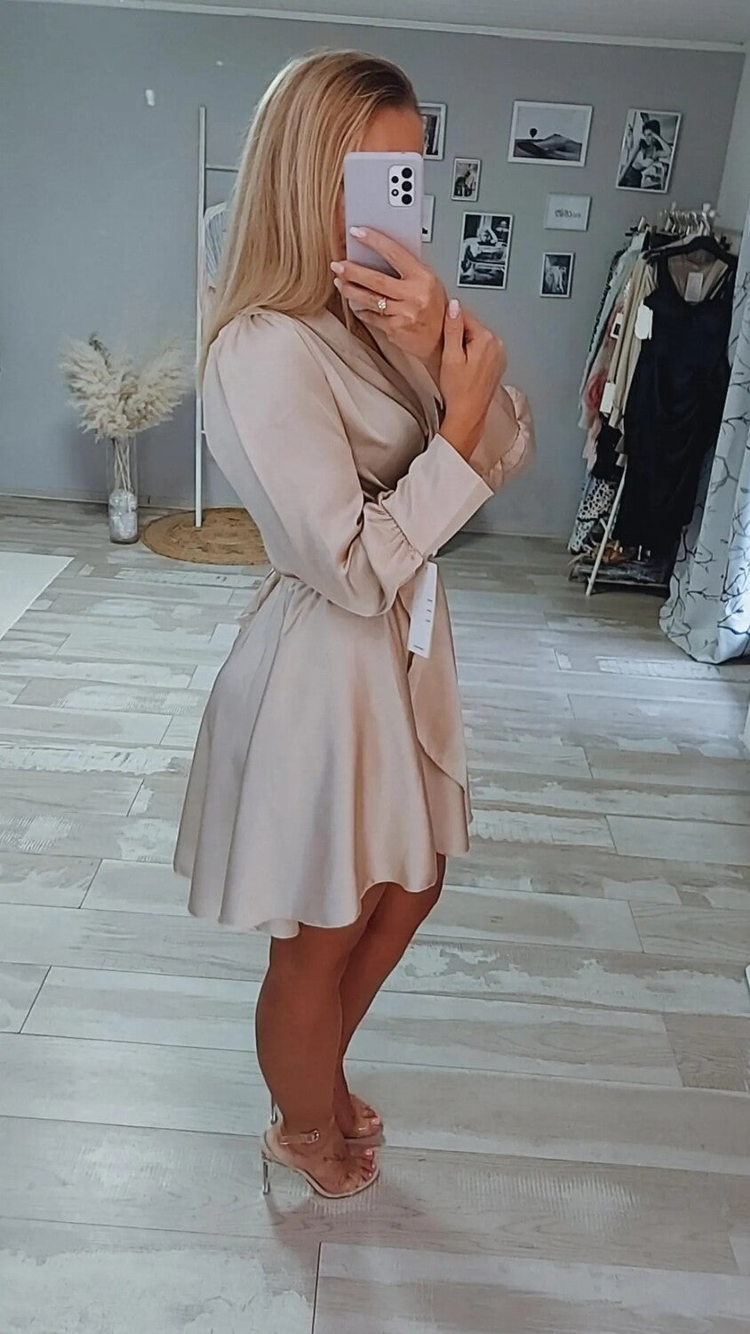 Satin Wickel Kleid in 2Farben