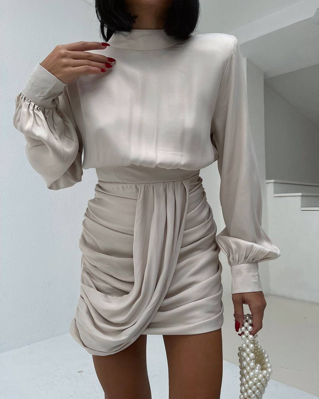 Satin Kleid - champagner