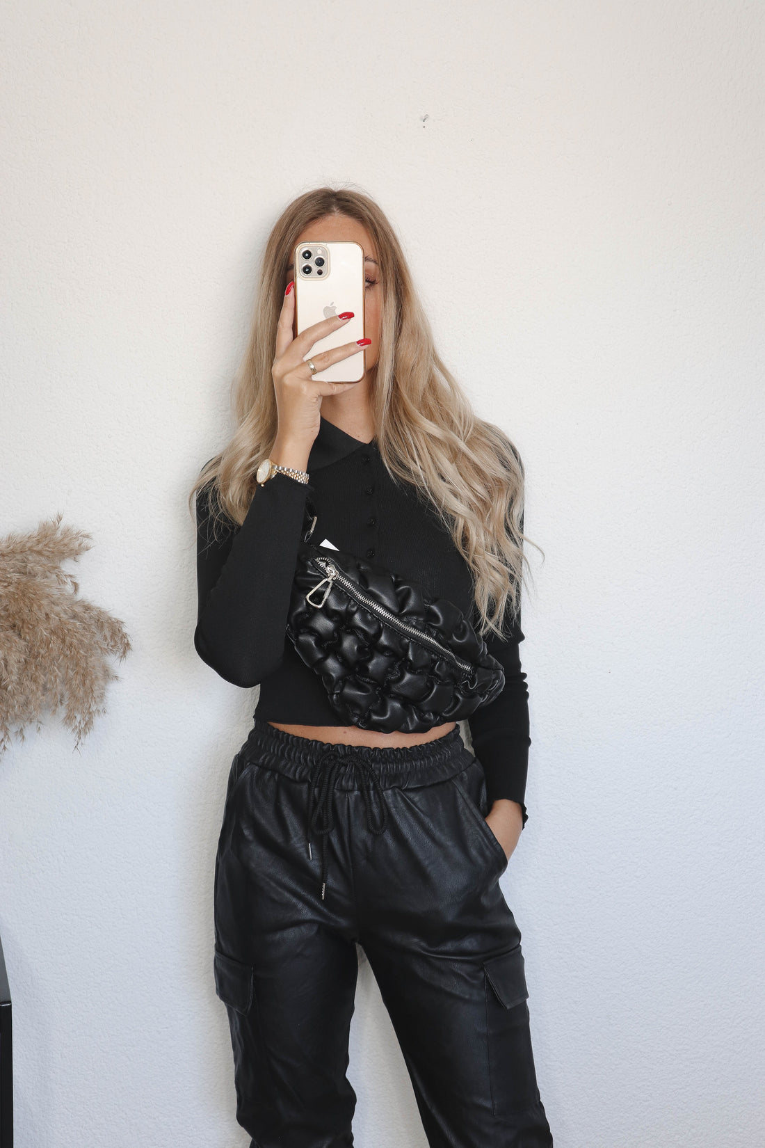 Lederimitat Jogger Hose schwarz